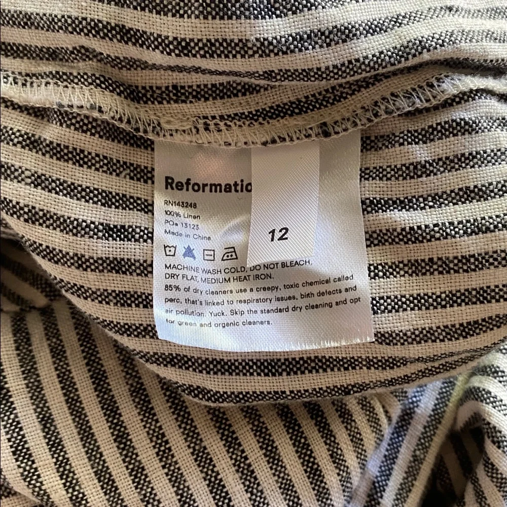 Reformation Cello Wide Leg Linen Pants Stripes Size 12‎ High Waisted Black White